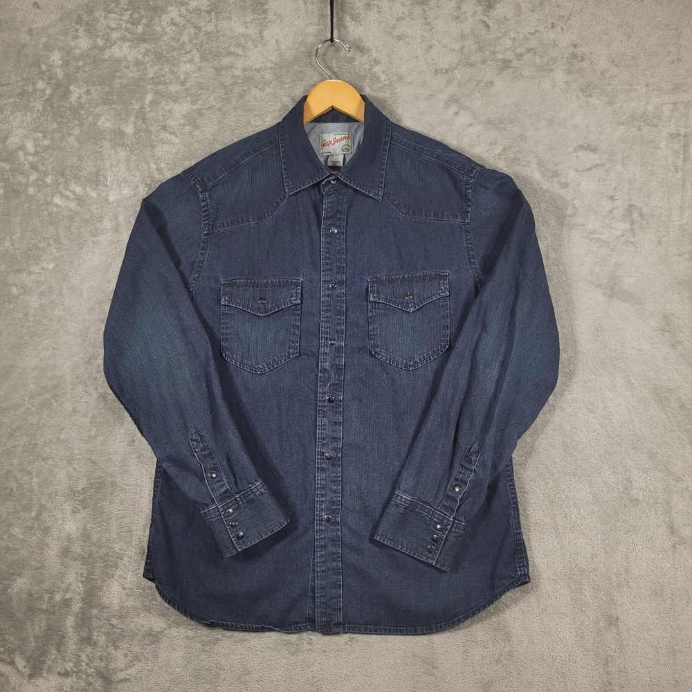 Vintage Y2K Gap 1969 Denim Western Snap Shirt Mens Large Dark Indigo 2006